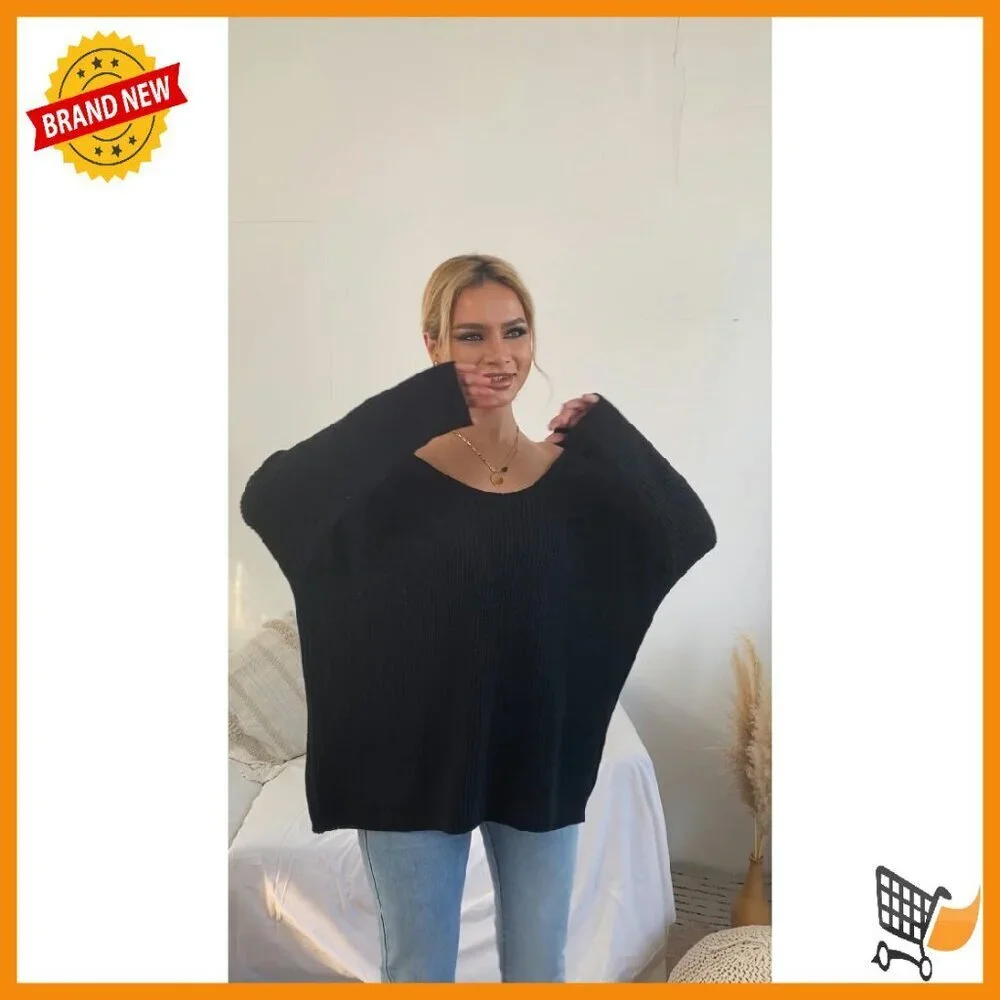 Oversized V-Neck Pullover Sweater - Soft Knit Long Sleeve Top